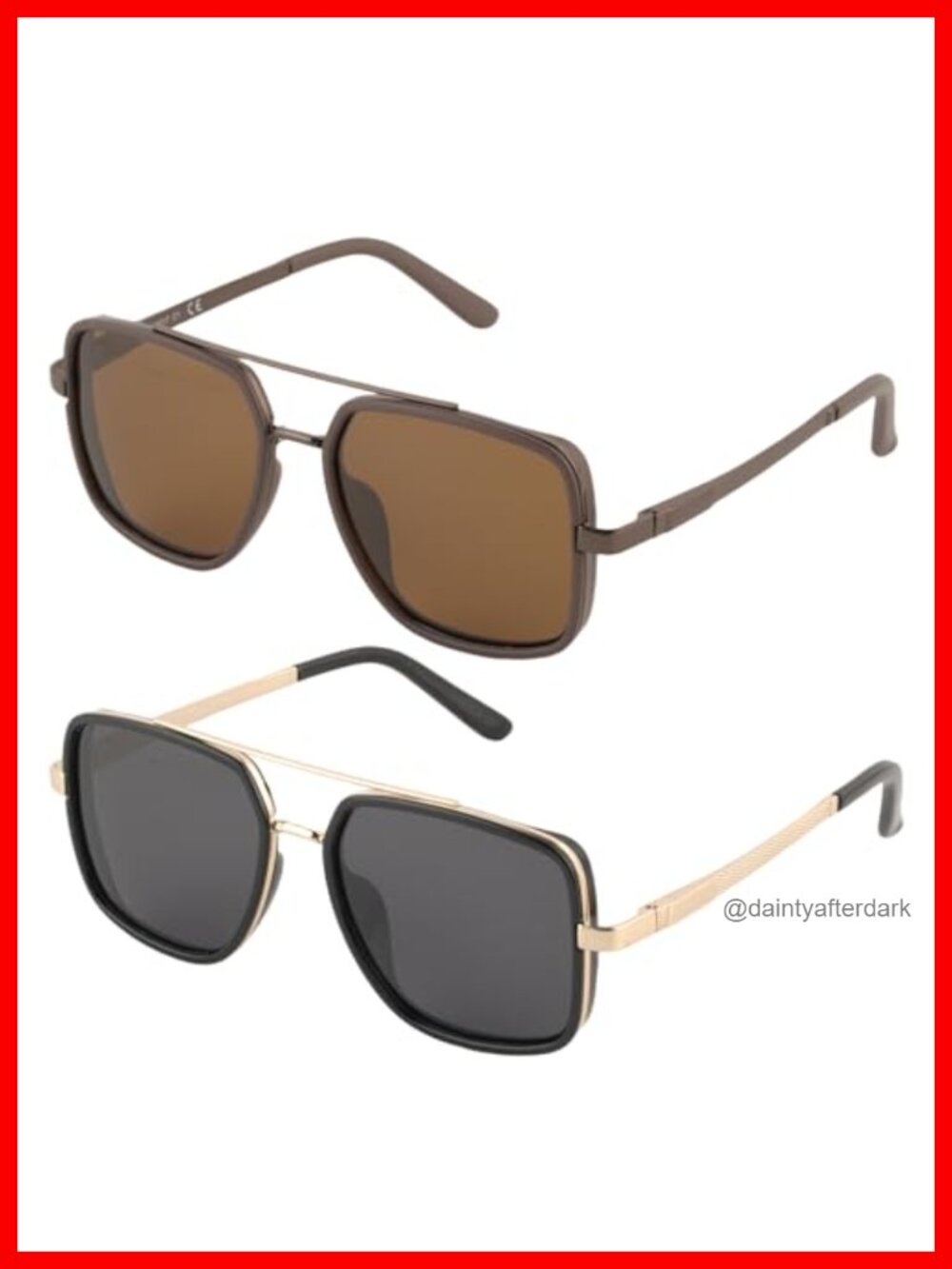 Polarized Square Aviator Sunglasses UV400 Double Bridge Ad